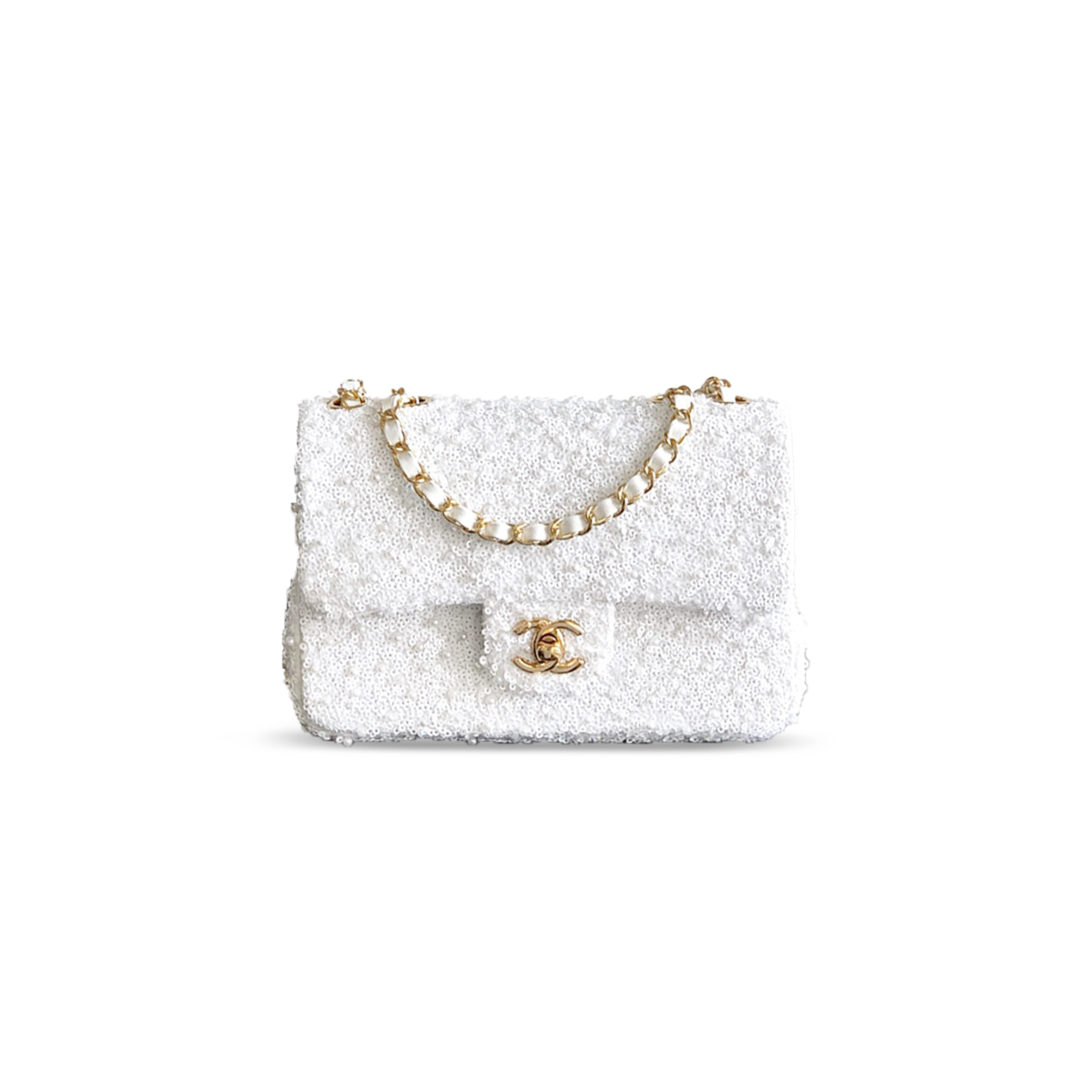 CHANEL MINI CLASSIC FLAP BAG PEARL AND SEQUINS & GOLD METAL WHITE 295846 (20*12*6cm)
